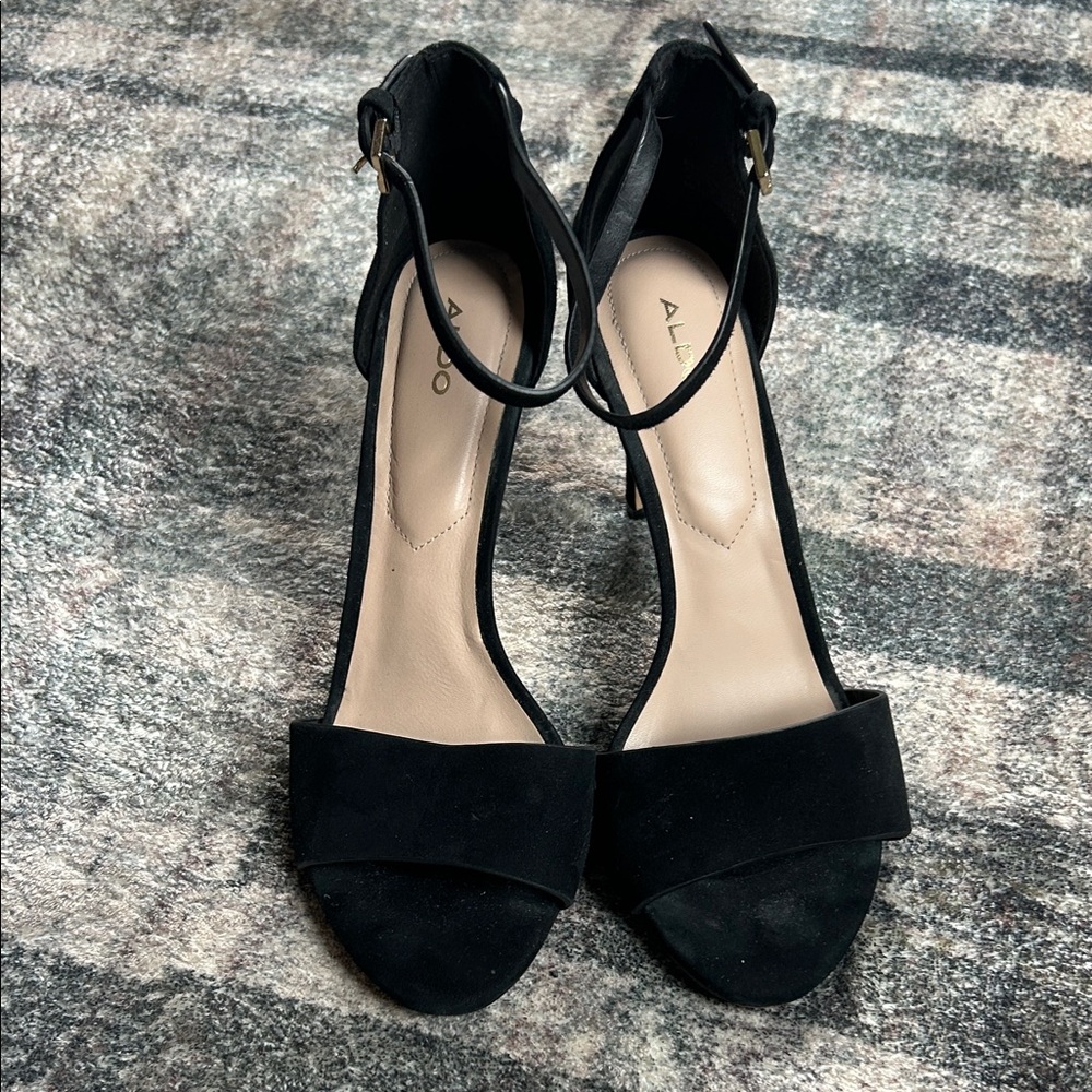 ALDO Black Suede Open-Toe Ankle Strap Heels size 8